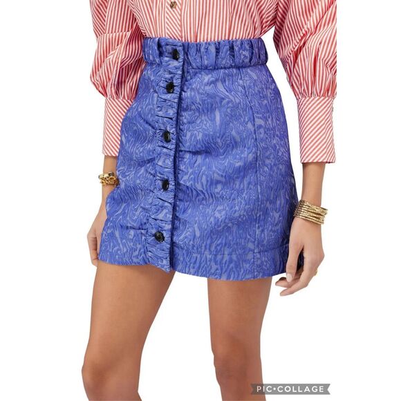 NWOT Ganni Women 3D Jacquard Mini Skirt in Blue Iris Sz4 $375 D6 - Picture 1 of 12
